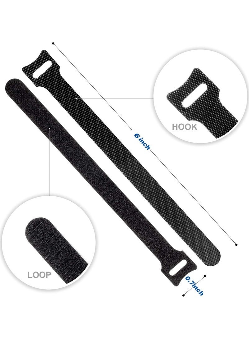 80PCS Reusable Cable Ties, Black Adjustable 6-Inch Cord Organizer Ties, Multi-purpose Hook Loop Cable Management Wire Ties for Organizing Home, Office, Data Centers - Image 2